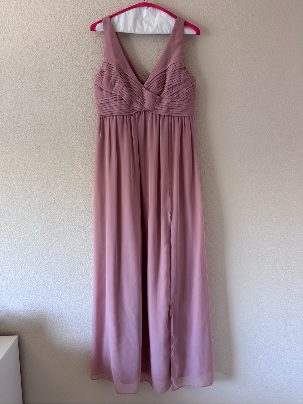 Birdy Grey Chiffon Maxi Dress Light Pink Pleated V-Neck size M Bridesmaid